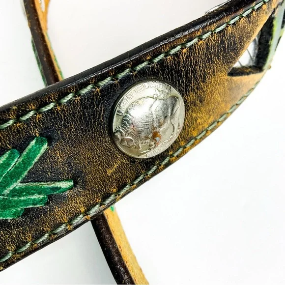 Vintage Richard Leather Belt Cutout Western Buffalo Brown Black - Picture 5 of 9